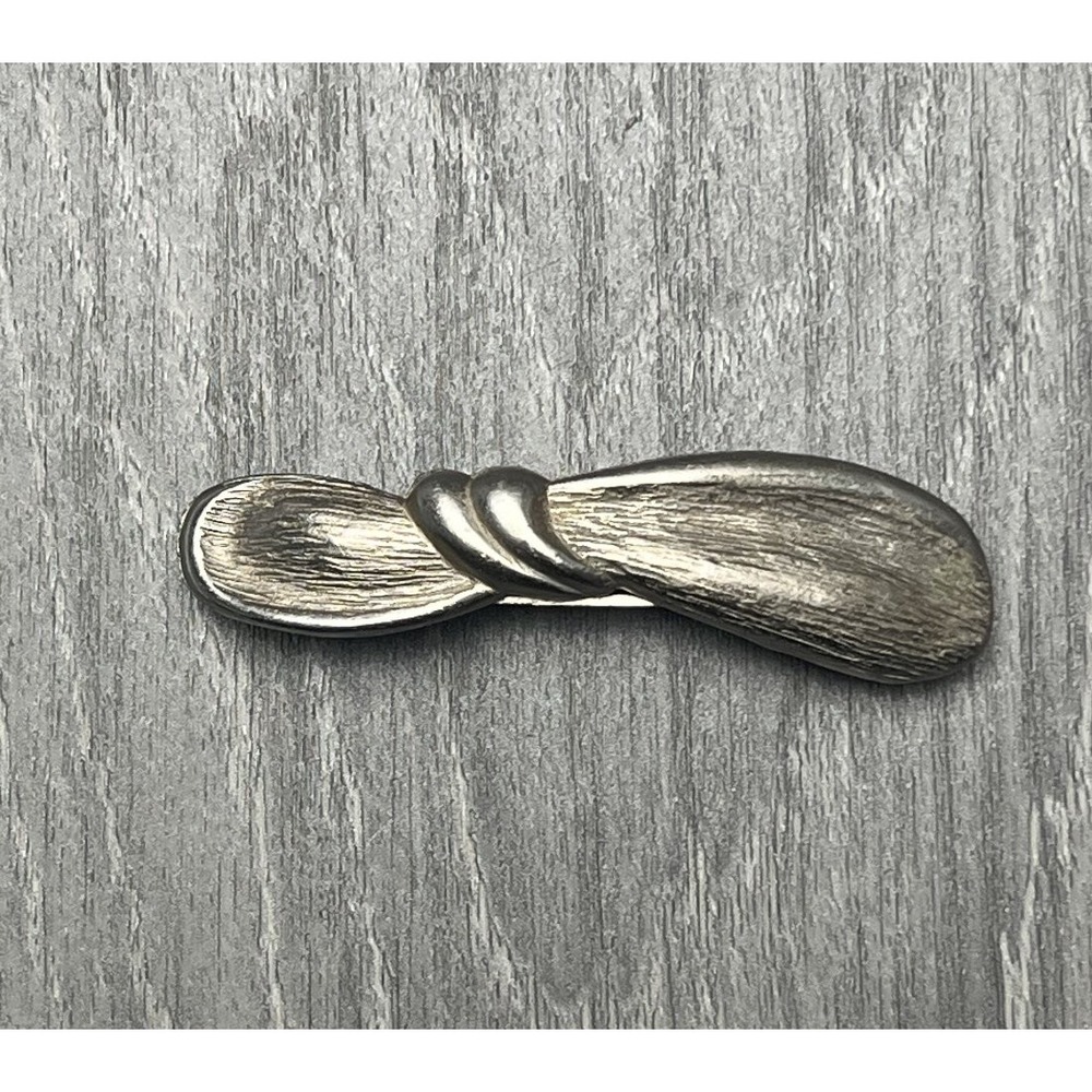 Silver Tone Brushed Metal Barrette Hair Clip Accessory Taiwan Made